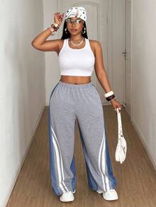 Maweii 大码女式纯色牛仔撞色针织裤，休闲运动装，适合户外、办公室、休闲 - 彩色 - 查看 6