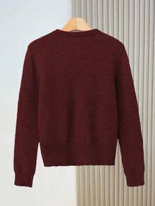 Franclia Áo khoác len cổ tròn dáng rộng Colorblock lấy cảm hứng từ Blogger, phong cách Châu Âu và Mỹ - Màu Đỏ Sâu - Xem 2