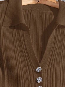 Franclia 女式短袖开衫长款毛衣裙 - 棕色 - 查看 6