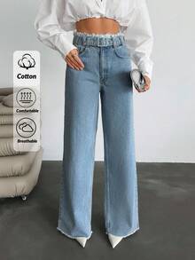 EURMUSE HIGH WAIST  WIDE LEG JEAN BLUE CASUAL - Medium Wash - View 1