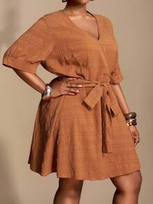 Slaydiva Women's Plus Size Brown Summer Smart Casual Everyday Dresses,Autumn Winter New Arrivals Fall Clothes For Halloween Birthday Business Casual Woman - Brown - View 4