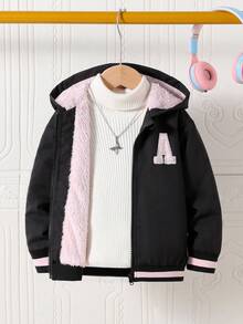 女童休闲字母刺绣保暖连帽外套，秋冬季 - 彩色 - 查看 4