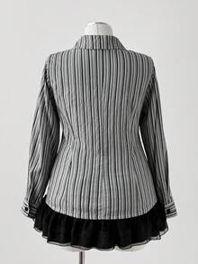Sunspun Plus Size Women Vintage Elegant Striped Waist Shirt Halloween - Black - View 2
