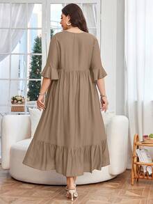 Lacomfia فستان أنيق بياقة على شكل حرف V بدون أكمام، مزخرف بطبعات زهرية فاخرة، متعدد الطبقات، مناسب للمقاسات الكبيرة