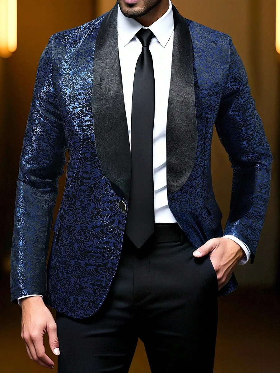 Manfinity AFTRDRK 男士披肩领花卉提花长袖单扣派对西装外套