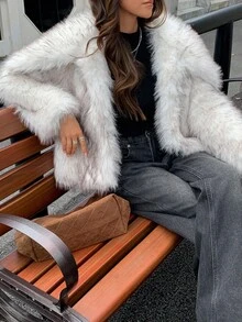 DAZY 女士翻领开襟人造毛皮外套，秋冬时尚女式外套 - 白色 - 查看 14
