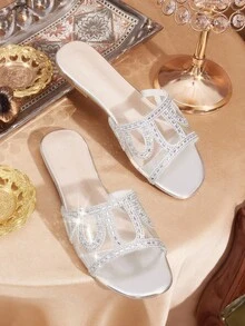 CUCCOO TILAWA 女士水钻装饰平底凉鞋，适合派对和通勤 - 銀色 - 查看 6