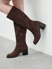 CUCCOO BIZCHIC Women's New Fashion Commuter Casual Lace-Up Buckle Thick Heel British Rider Motorcycle Mid-Calf Boots - Brown - View 5