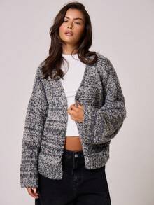 MUSERA Áo len cardigan tay loe dáng rộng, mùa xuân, phong cách thường ngày, dễ thương, ngọt ngào, phù hợp ở sân bay, đi học, mùa đông, mặc hàng ngày, dự tiệc tối, thanh lịch. - màu đen - Xem 5