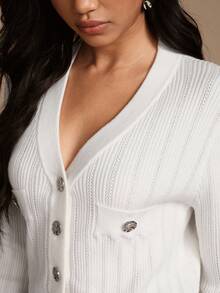 Glamine Women's Solid Color V-Neck Long Sleeve Single-Breasted Casual Knit Cardigan, Autumn Fall Winter Cloth For Women