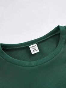 SHEIN 2pcs/Set Girls Sweatshirt & Pleated Skirt Suit, Retro American Style Sweatshirt & Cake Skirt Set, Back To School Outfit, Tween Girl Collegiate Sportswear Fall Winter - Green - View 4