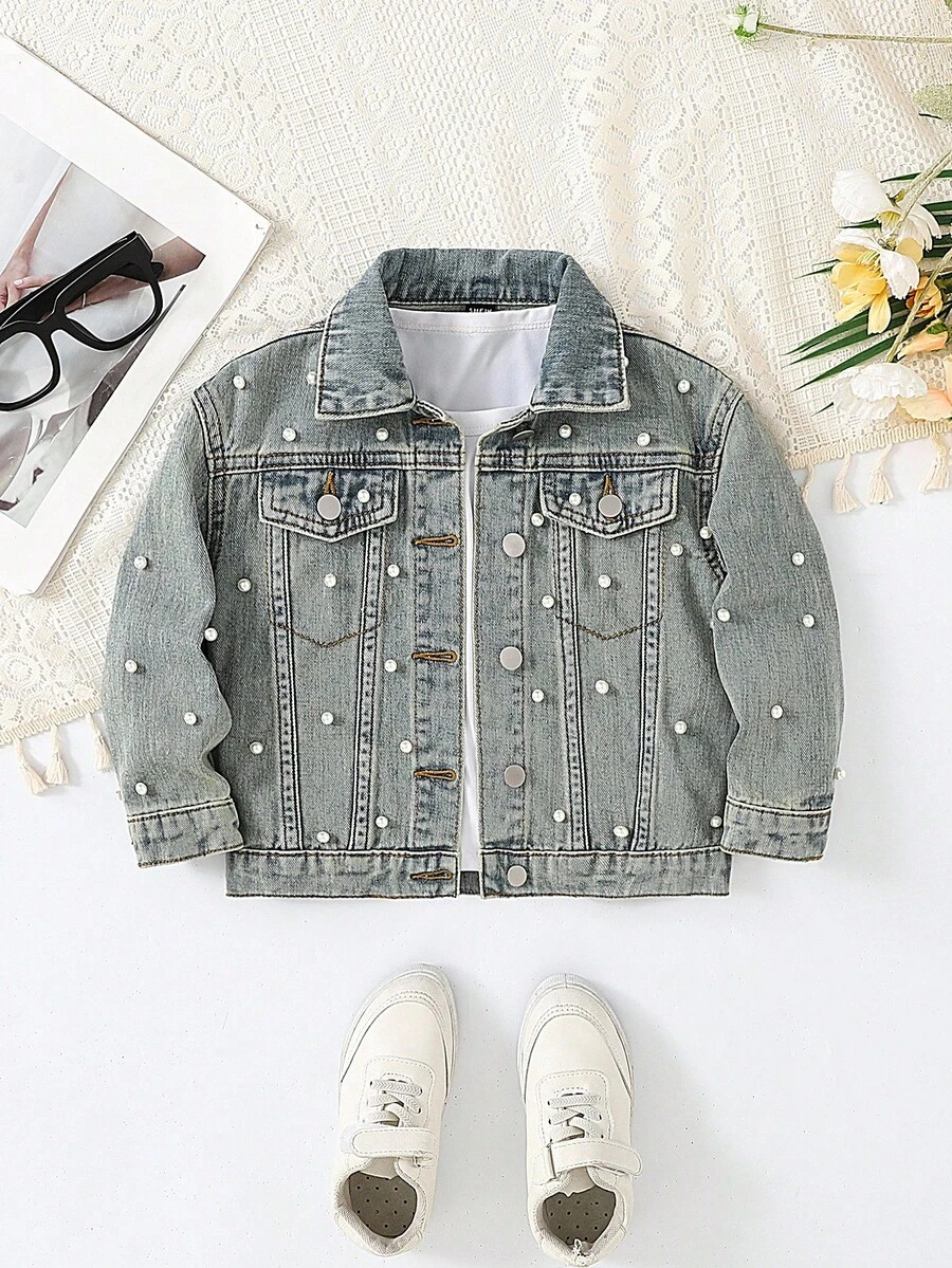 Kleine Mädchen Jeansjacken & Mäntel, Neuankömmling für Herbst/Winter - Cooles Mädchen Destroyed, Street-Style Kühn, mit Strass verziert, elegante Schul-Spirit Jeans Oberbekleidung