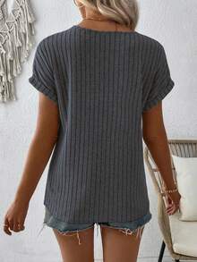 EMERY ROSE Áo thun tay cánh dơi họa tiết nút đơn giản dành cho nữ, mùa hè - Xám - Xem 2