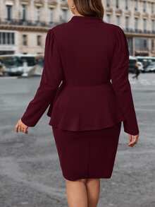 SHEIN Clasi Plus Size Fitted Suit Set In Fall/Winter - Burgundy - View 2