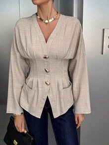 Siren Gaze New Autumn And Winter Thin Jackets With Metal Buckles For Women, Women's Silhouette Shirts, Fashionable Women's Clothing, Casual Commuter Tops, Office Clothes For Women Women Blouses Elegant