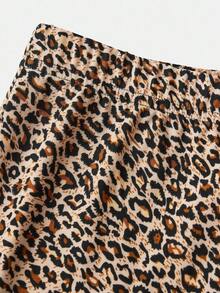 Tween 女童法式休闲豹纹针织圆领褶皱长袖修身针织上衣和喇叭裤套装，适合居家和户外、旅行装机场、时尚、酷炫街头风格、日常穿着、上学日常、休闲可爱、姐妹装、母女搭配、秋季、冬季。 - 卡其色 - 查看 10