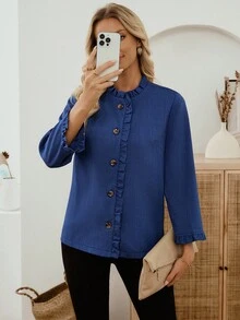 EMERY ROSE 女士纯色简约休闲长袖常规夹克女冬装冬季夹克冬季外套冬季外套女冬装女秋装女冬装女秋装女冬装 - 藏蓝色 - 查看 1