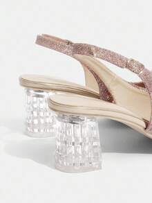 CUCCOO TILAWA 女士水晶高跟水钻尖头香槟色浅口鞋，适合外出、宴会、聚会和其他活动 - 香檳色 - 查看 12