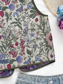 Soleia 女士度假休闲复古热带植物提花系带纹理面料吊带背心，女士花卉上衣夏季上衣花卉露脐上衣女式上衣花卉上衣 - 藍色 - 查看 5