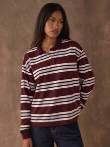 SHEIN BAE Áo thun dài tay kẻ sọc phối màu phong cách thường ngày dành cho nữ, thích hợp cho mùa thu và đông, màu nâu cà phê tương phản, kiểu áo thường ngày, áo đi chơi, trang phục mùa thu cho nữ, phong cách mùa thu năm 2025: Áo thun nữ, áo thun dáng rộng, phong cách cổ điển. - Nhiều màu - Xem 5