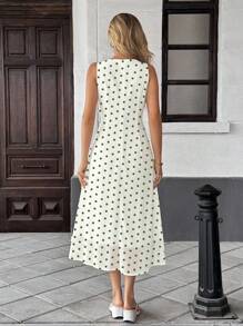 Pariaura 女士优雅长款波尔卡圆点雪纺无袖连衣裙，夏季 - 彩色 - 查看 2