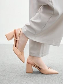 CUCCOO BIZCHIC Women's Fashion Burgundy Pointed Toe Chunky Heel Slip-On Pumps, Classic Minimalist Design For Commuting, Dating, Party, Holiday, Wedding - Apricot - View 3