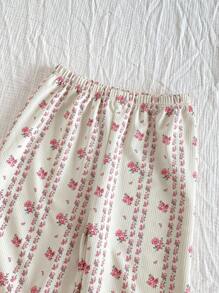 2pcs Girls Casual Ditsy Floral Long Sleeve Top And Pants Loungewear Set