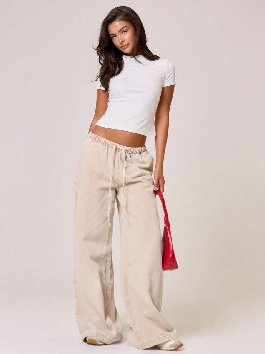 MUSERA Jeans de pierna ancha con cintura con cordón para invierno, primavera y verano - Albaricoque - Ver 1