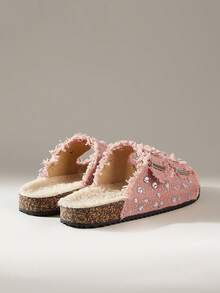 Solecia Women's Round Toe Brogues With Tassels And Full Rhinestones, Double Buckle Strap Flat Comfortable Shoes For Daily, Party, Commute, Fashion Versatile