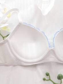 DelicateAllure Romantic Floral Embroidered Light Blue & White 3/4 Cup Underwired Push-Up Bra, Everyday Wear, Back To School Season  Cozy And Elegant Details