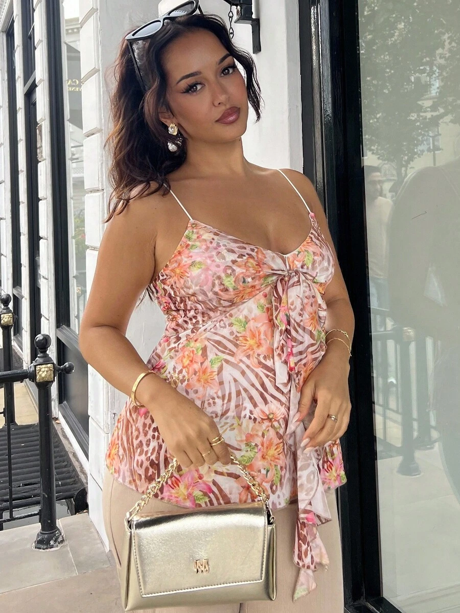 NegzBox Summer Women Clothes Concert Outfits Ruise Women Outfits Country Concert Outfit Beach Vacation Outfits Cute Summer Tops Flower-Printed Tied Strappy Vest