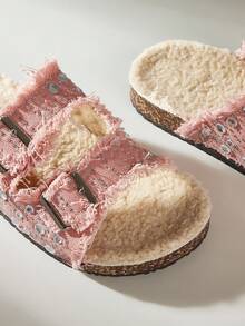 Solecia Women's Round Toe Brogues With Tassels And Full Rhinestones, Double Buckle Strap Flat Comfortable Shoes For Daily, Party, Commute, Fashion Versatile