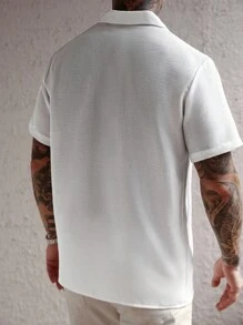 Manfinity CasualCool Áo sơ mi nam tay ngắn xếp ly vải lanh jacquard, kiểu dáng đơn giản, năng động, thích hợp mặc ngoài trời, quà tặng lý tưởng cho bạn trai hoặc chồng - trắng - Xem 2