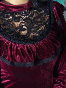 Lyrianda Plus Size Halloween Velvet Lace Patchwork Ruffle Hem Punk Dress