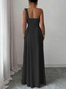 Selianne Asymmetric Big Bowknot Waist A-Line Elegant Romantic Women Dress - Black - View 2