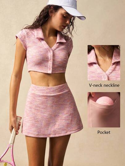 VARSIVA 女士健身套装 女士彩色短袖短款上衣和迷你裙运动套装