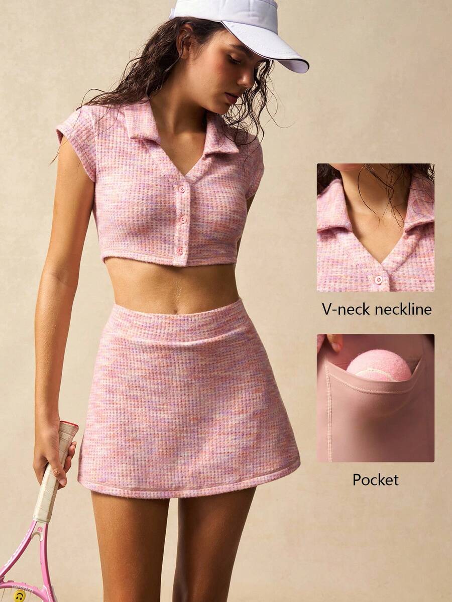 VARSIVA Trainingsanzug für Frauen, buntes kurzes Crop Top und Mini-Rock Sport Set - Verschiedenfarbig - Übersicht 1