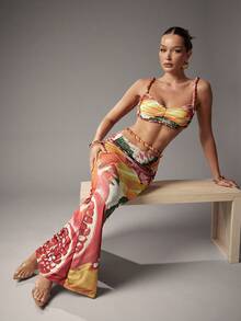 Hauture Women Fitted Mesh Fruit Floral Print Maxi Skirt With Braid Detail Boho Ibiza Cute Sexy Vacation