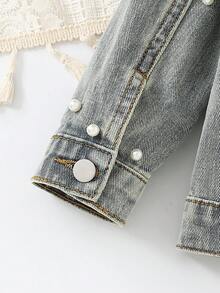 Kleine Mädchen Jeansjacken & Mäntel, Neuankömmling für Herbst/Winter - Cooles Mädchen Destroyed, Street-Style Kühn, mit Strass verziert, elegante Schul-Spirit Jeans Oberbekleidung