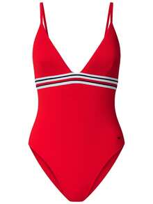 Tommy Hilfiger Global Stripe Plunge Neck Women's Swimsuit Red - Red - View 5