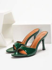 CUCCOO SZL Sandalias de tacón alto brillante para mujer, de moda para uso diario, fiestas y ocasiones - Verde - Ver 2