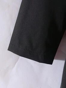 Robe courte ajustée à manches longues raglan, col rond, design nœud, style minimaliste décontracté pour tous les jours. Robe de rentrée scolaire, pour toutes les saisons - Noir - Voir 7