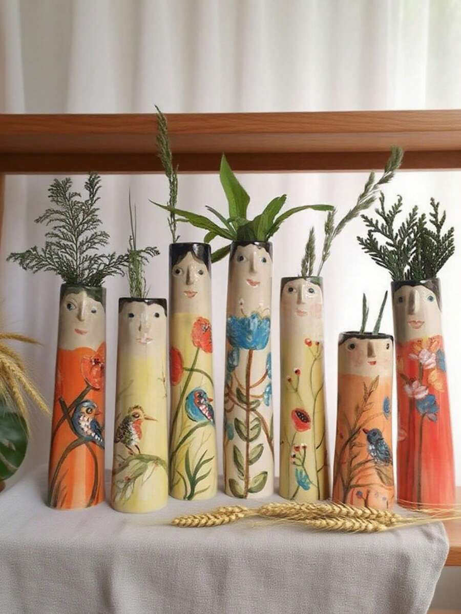 1 件波西米亚人脸花瓶，家庭绘画小花瓶，用于插花，人脸花瓶，手工波西米亚花瓶，用于装饰，农舍房间装饰，家居装饰，艺术家居装饰点缀，手工装饰礼物，生日毕业，花园装饰，户外，花盆，花盆，园艺 - 彩色 - 查看 1