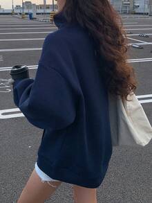 DAZY Sudadera holgada de forro polar con cuello deportivo, estilo vintage, patchwork de bloques de color y estrellas, para mujer, primavera y otoño/invierno