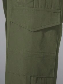 Manfinity Hypemode 男士翻盖口袋侧抽绳腰工装裤，男士秋季外出2025新款男士秋季百搭休闲裤，男士工装运动裤工装慢跑裤男士科技裤，适合秋季 - 綠色 - 查看 3