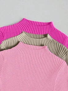 Franclia Solid Color Ribbed Knit Casual Versatile Long Sleeve Pullover Sweater Fall Winter Cloth For Women - Multicolor - View 4