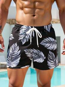 Manfinity Swimmode Men's Casual Beach Vacation Printed Drawstring Loose Beach Shorts