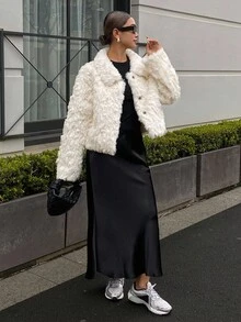 DAZY 女士翻领宽松休闲蓬松夹克女式外套 - 米色 - 查看 3