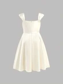 SHEIN Robe de soirée pour jeunes filles en satin à volants, avec bretelles froncées. Robe de demoiselle d'honneur élégante pour soirée, mariage, cérémonie de remise des diplômes, dîner, fête de printemps, Noël, Halloween