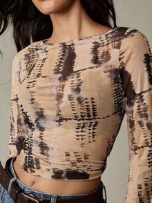 MISSGUIDED Long Sleeve Tie Dye Mesh Top Y2K Aesthetic See Through Crop Top Fall Winter Fashion Club Party Wear Sheer Layer - Multicolor - View 6